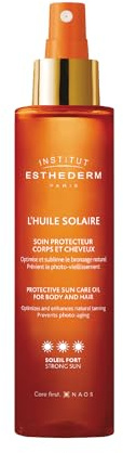 Institut Esthederm - Olio Solare Protettivo per Corpo e Capelli - Protegge dal Fotoinvecchiamento e dalla Secchezza - Ottimizza l'Abbronzatura Naturale - Sole Forte - Spray 150 ml