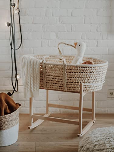 Stubenwagen, Moseskorb mit Gestell, Baby Moseskorb mit Schaukelständer und dreilagiger Matratze, Babybett