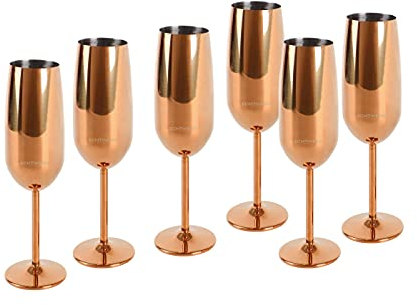 Echtwerk Juego de copas de cava y vino espumoso de 6 piezas, acero inoxidable, edición cobre, 250 ml, 22,5 x 6,3 cm