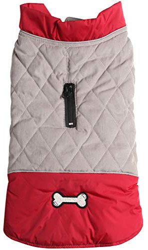 JoyDaog Hundemantel für kleine Hunde, wendbar, wasserdicht, warme Hundejacke für den kalten Winter, Rot und Grau, Größe M