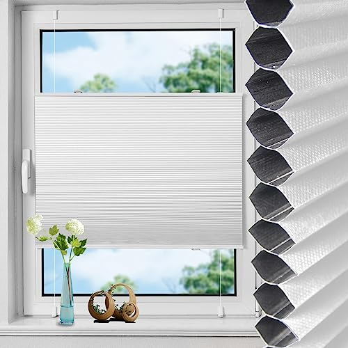 TFSKY Wabenplissee Plissee ohne Bohren Verdunkelung Klemmfix Zweifarbigz Weiß-Weiß B85 x H200 cm Plissees Thermo Doppelplissee Verdunkelnd Verdunklungsplissee Sonnen- & Schallschutz für Fenster