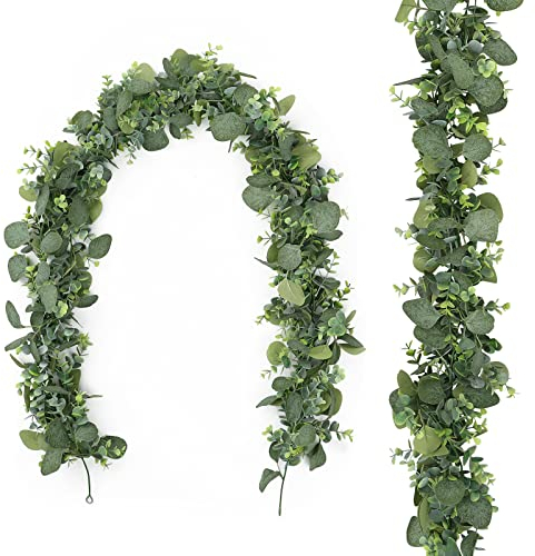 SOMYTING Eukalyptus Girlanden Künstliche Gemischte Eukalyptus-Blätter Ranken grüne Girlande hängende Pflanzen für Bauernhaus Tischdekoration Kaminsims Hochzeit Bogen Hintergrunddekoration 2 Stück