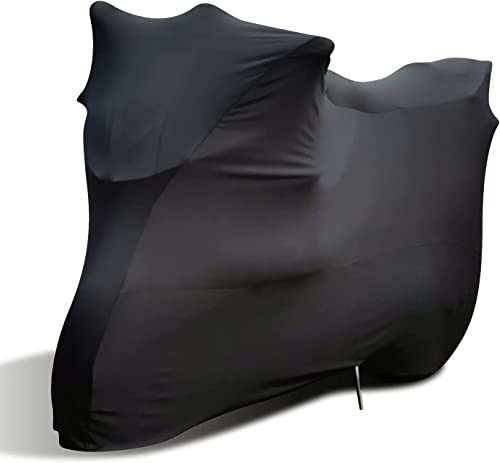 TECTICO Indoor Motorcycle Cover Elastic Breathable Soft Stretch XL Full Protection for Garage Motorbike Show, Black 90 x 36 x 49 inches
