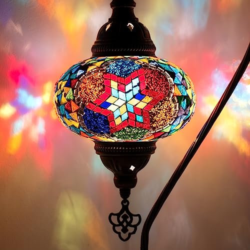 Mosaiklampa, golvlampa, L, bord, orientalisk marockansk mosaik, bord, handgjord dekorativ turkisk mosaiklampa (19. Flerfärgad)
