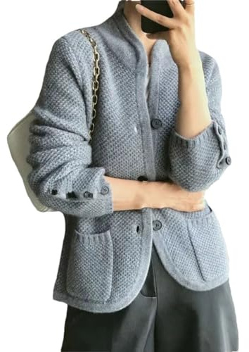 Maglione Cardigan in Lana Cashmere con Collo Alto da Donna Maglione Basic in Lana A Maglia Larga