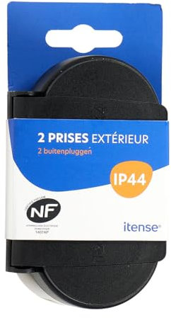 ITENSE - Multiprise électrique, prise multiple - Fiche biplite - 2 prises - 2 x 16A - IP44 - Étanche - Multiprise électrique murale - Couleur: noir - Matière: PVC - Tension:230V - Puissance max: 3680W