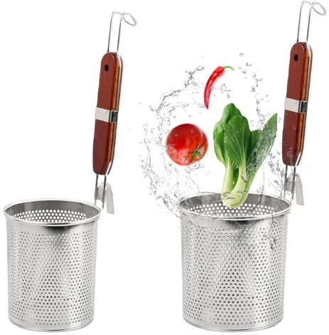 Anseom 2pcs Mikroperforiertes Edelstahl Nudelsieb mit Griff, Multifunktionale Servierkorb, Küchensieb Entleeren Sieb, Lebensmittel Teigtaschen Nudelsieb, Küche Gadgets(Durchmesser14cm+12 cm)