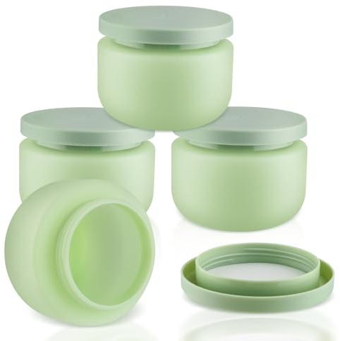 4 Pack 8 OZ Plastic Jars Round Cosmetic Container with Lids,Wide Mouth Soft Slime Jars for Lotion,Hand Cream,Ointments,Makeup,Body Butter,Rhinestone,Samples Pot Travel Make Up Storage (Green)