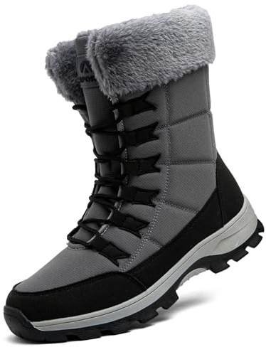 Topwolve Stivali da Neve Uomo Invernali Foderato Pelliccia Caldo Stivaletti All'aperto Impermeabile Antiscivolo Doposci,Grigio,41 EU