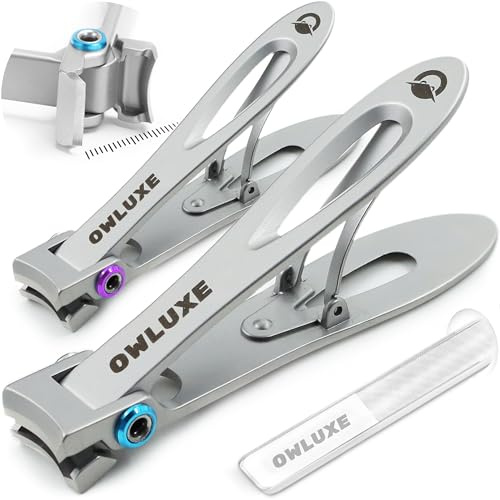 Owluxe Nail Clippers Set of 3 with Catcher, Toe Nail Clippers for Thick Nails with Nail File, Heavy Duty Fingernail & Toenail Clippers for Men, Women & Seniors in Gift Box