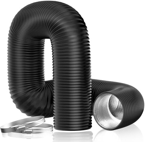 Hon&Guan Diameter 75 mm Exhaust Pipe, 5 m PVC Aluminium Pipe Flex Hose with 2 Hose Clips Stainless Steel for Auxiliary Heater, Exhaust Fan, Extractor Hood, Ventilation System, Black