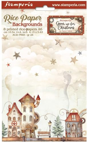 Stamperia Diseño de seda de paja para Navidad, DIN A6, juego de 8 unidades, papel para álbumes de recortes, fondos de Navidad, decoupage