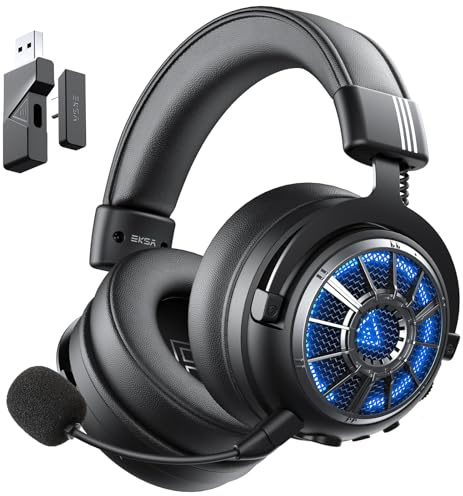 EKSA E5000BT Cascos Gaming inalambricos, Auriculares Bluetooth 5.4 con Baja Latencia para Juegos, Actuador de Doble cámara, 2,4GHz Conexión Tri-Modal, Iluminación RGB,100 Horas de Reproducción