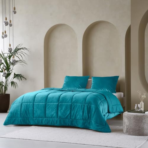 Zelesta Velvetbed Couette en Velours - Couette Lavable sans Housse - Hypoallergénique (Petrol, 140x200 Cm) pour Hiver et Été