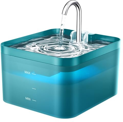 PawPoll Fontaine a Eau Chat, 2,2L Fontaine à Eau pour Chat, Super Silencieuse, Facile à Mettoyer, Fontaine a Eau avec LED, Convient à Plusieurs Animaux de Compagnie (Vert-2.2L)