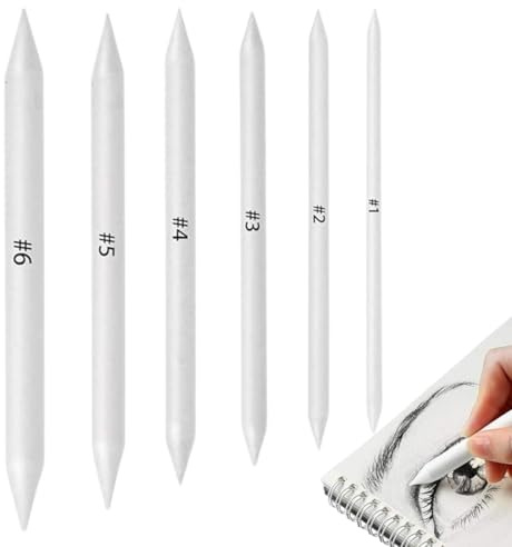 XOXVURI 6 Stück Papierwischer Bleistife, 4/6/9/10/12/13mm Doppelköpfe Papier Stift Weiß Art Papier Stümpfe für Zeichnen DIY