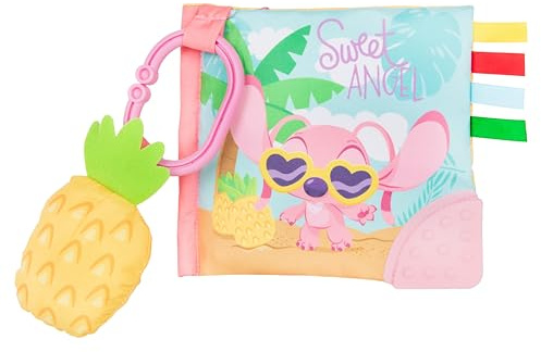 Kids Preferred Disney Baby Lilo & Stitch Sweet Angel Soft Book, Fun Pink Stitch On-The-Go Soft Book with Crinkle Pages, Pineapple Rattle, and Mirror