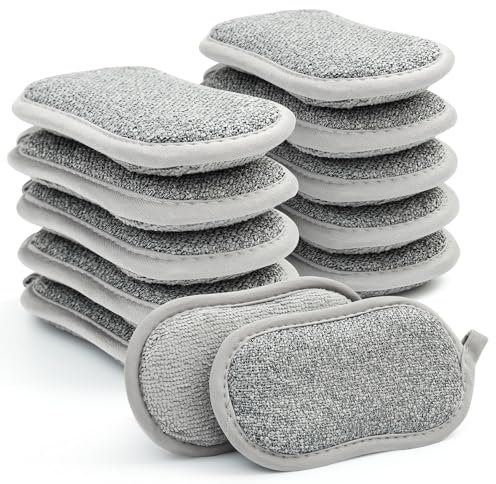 Votoko 12 Piezas Esponjas Lavables Esponja Cocina Duradera De Doble Cara 15×8×2cm Estropajo Cocina De Microfibra Reutilizable para Lavavajillas Limpieza Fregadero Baño