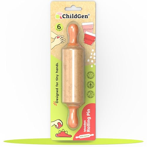 Rodillo de amasar para niños ChildGen, madera de haya, accesorios para amasar, accesorio para amasar, rodillo para niños, color naranja
