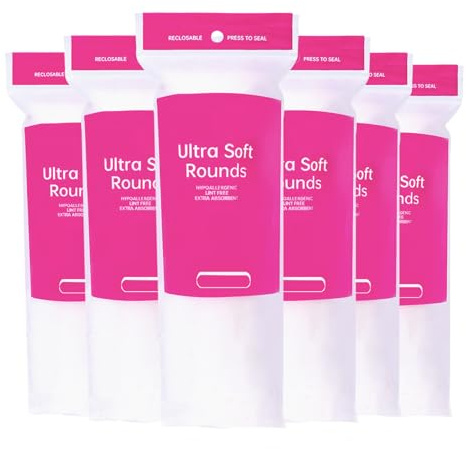 600 PCS Cotton Rounds–100 Count (Pack of 6)-Soft, Absorbent, 100% Pure Cotton Face Pads for Makeup Removal, Skincare, Skin Care and Gentle Facial Cleansing - Lint Free Stitched Pads