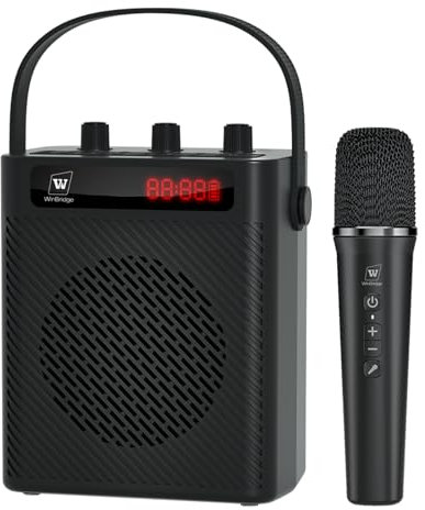 WinBridge Amplificador de voz con micrófono inalámbrico y altavoz, mini sistema PA Bluetooth portátil con micrófono de mano, megáfono recargable de 30 W para profesores, habla y eventos al aire libre