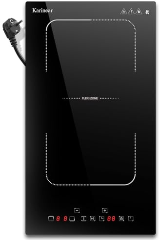 Karinear Placa Inducción 2 Fuegos con Enchufe, Induccion con Zona Flexible, Función de Pausa, Control Táctil, Autónoma Empotrable de 30 cm, Temporizador, Bloqueo de seguridad, 220 V ~ 240 V, 3500 W