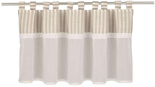 Sehlbach Bistrogardine Baumoptik mit abgesetzter Spitzenbordüre, Beige, 135 x 45 cm Bistrogardine, Eleganter Landhausstil, Blickdichter Stoff, Einfache Dekoration, Zeitloses Design