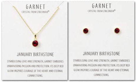 Philip Jones 18k Gold Plated January (Garnet) Birthstone Necklace & Earrings Set Created with Zircondia® Crystals