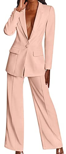 Generico Tailleur Donna Pantaloni e Giacca Taglie Forti Elegante Completo da Donna Maniche Lunghe Business Completa Tinta Unita Completo di Pantaloni e Blazer Due Pezzi per Matrimoni e Feste 1
