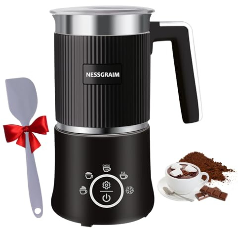 Milchaufschäumer Elektrisch 5-in-1, Milchschäumer Spülmaschinenfest mit Kakao Funktion für heißer Schokoladen, Heißer/Kalter Milchschaum, Warme Milch, 220V,300ml (schwarz)