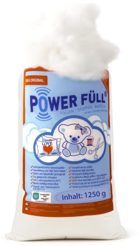 POWER FÜLL | 1,25 kg de agua de relleno premium | lavable hasta 95 °C | relleno de cojín hipoalergénico y algodón para manualidades (1,25 kg)