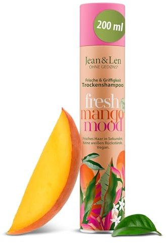 Jean & Len shampoo secco freschezza e tenuta, senza radici grasse, senza residui bianchi, fragranza fruttata e fresca di mango, per tutti i tipi di capelli, senza parabeni e siliconi, vegano, 200 ml