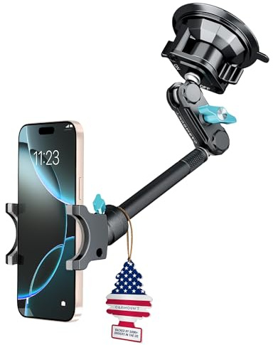 CARMOUNT TitanX100 Long – Truck Phone Mount – Heavy Duty Metal Phone Holder, Suction Cup Phone Mount for Car, Windshield Mount Cell Phone Holder for iPhone, Android, GPS & All Devices