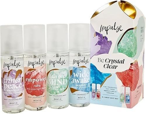 Impulse Mist-ic Body Spray Gift Set, 4 x 150 ml Fragrance Mists - Present Collection for All Occasions (Inner Peace, Empower, Balanced Mind, Wide Awake)