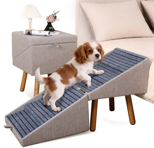 Dog ramp for Small Dogs, 2-in-1 Pet Steps & Ottoman - Foldable Dog ramp for Couch, Non-Slip Wooden Pet ramp for Puppy Senior Injured Dogs (Light Brown, XXL(21.06H))