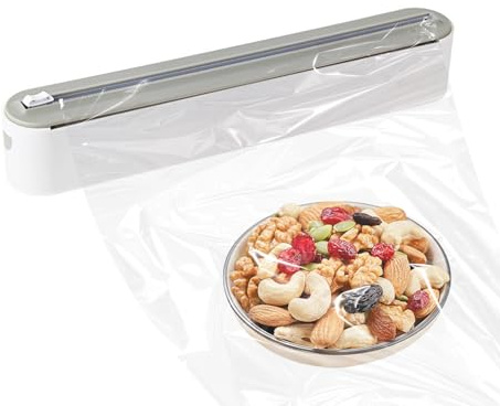 Magnetischer Folienschneider mit Gleitschneider – Frischhaltefolien- & Alufolienspender für Küche, starke Magnetbefestigung, ohne Bohren, für Rollen bis 30 cm – 2 Farben (Weißgelb & Grau) (Grau)