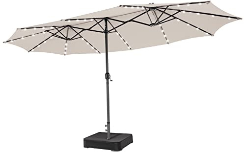 COSTWAY Dubbelparasoll 470 x 280 cm, parasoll stort XXL, UV-skydd, trädgårdsparaply med handvev, marknadsparaply för trädgård, terrass och pool