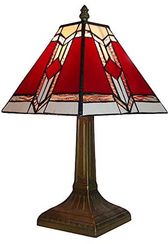 MiniSun | Tiffany Style Bronze Base and Red/White Stained Glass Aztec Table Lamp | Table Lamps, Home Décor & Improvement Essential