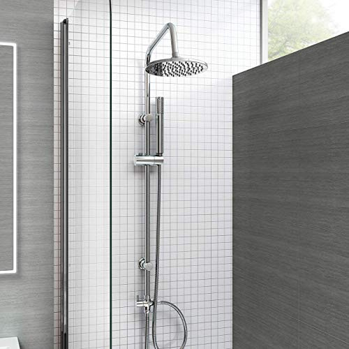 iBathUK | Modern Chrome Riser Rail Mixer Round Shower Head Kit for Bath Tap SP5105