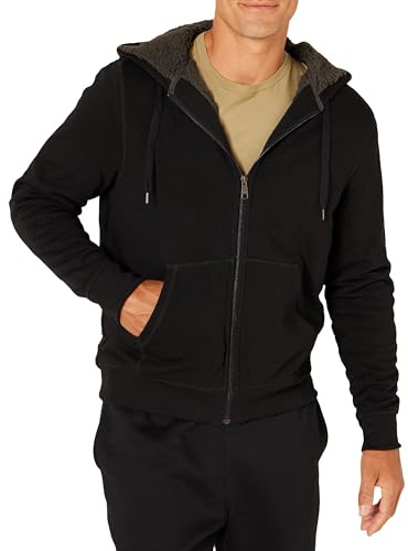 Amazon Essentials Sweat à Capuche avec Fermeture Éclair intégrale et Doublure en Polaire Sherpa Homme, Noir, XL