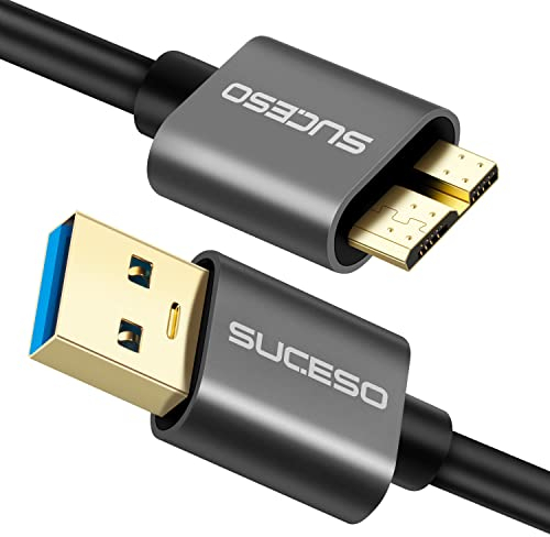 SUCESO Hard Drive Cable USB 3.0 A to Micro B 5Gbps Compatible with Portable External Hard Drive, My Passport,WD Elements,Seagate Expansion, Toshiba, LaCie, Maxtor, Samsung M3 1TB/Galaxy S5/Note 3-1M
