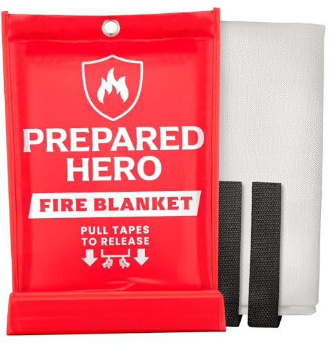 Coperta antincendio di emergenza extra large Prepared Hero - 1 Confezione - Coperta antincendio extra large per cucina, 119.38cm x 180.34cm Coperta antincendio per casa, Coperta in fibra di vetro, XL