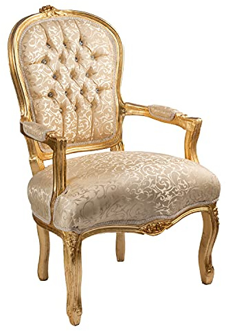 ITALUX MORE LIGHT Poltrona Barocco in Mogano e seta beige damascata