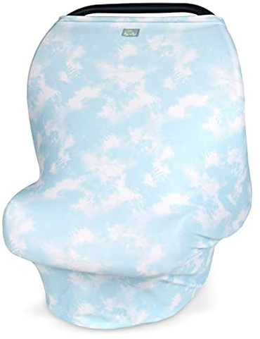 Itzy Ritzy Funda de lactancia 4 en 1, funda para asiento de coche, funda para carrito de compras y bufanda infinita – transpirable, funda multiusos para lactancia materna, nube azul
