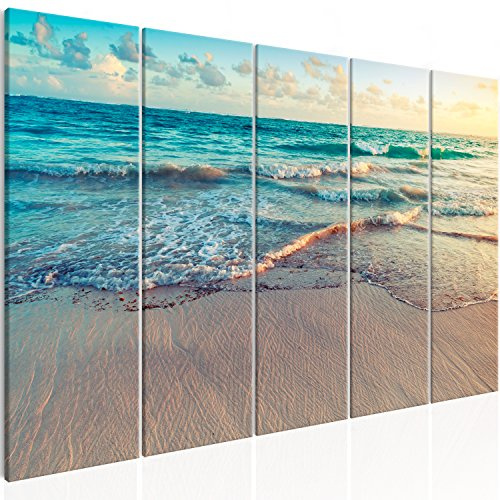 murando Cuadro Acústico Mar Playa 200x80 cm espuma acústica absorbe el sonido aislamiento lienzo de 5 piezas Decoración de Pared Paisaje c-B-0358-b-m
