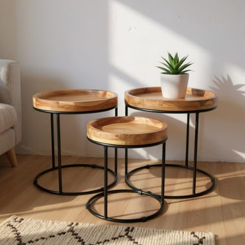 Gall&Zick Beistelltische, Couchtische aus massivem Mangoholz (Beistelltisch Set/3)