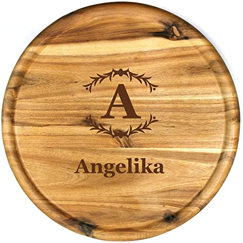 Sterngraf Pizzateller mit Gravur (Namen) personalisiertes Holz Pizzabrett 32cm Akazienholz - Geschenkidee zum Geburtstag, Geschenke Jahrestag Jubiläum, MotivP10 Name