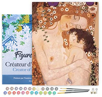 Figured'Art Pintar por Numeros Adultos con marco Madre Y Hijo - Manualidades pintura acrilica Kit Cuadro DIY completo - 40x50cm con bastidor montado