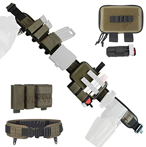 WLXW Ensemble Ceinture Combat Molle Réglable, Molle Battle Belt avec Pochette Triple Open-Top Molle Mag Et Sac De Taille Molle Tactique Et Garrot Tactique,RG