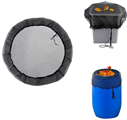 ZYWUOY Rain Barrel Cover, 1Pc 60CM Round Black Polyester Mesh Net with Drawstring Cord, Fits Containers Under 60CM, Protection Lid for Water Barrel